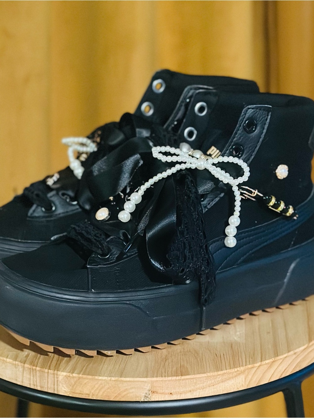 Puma Black Pearl-Trim Platform High-Top Sneakers
